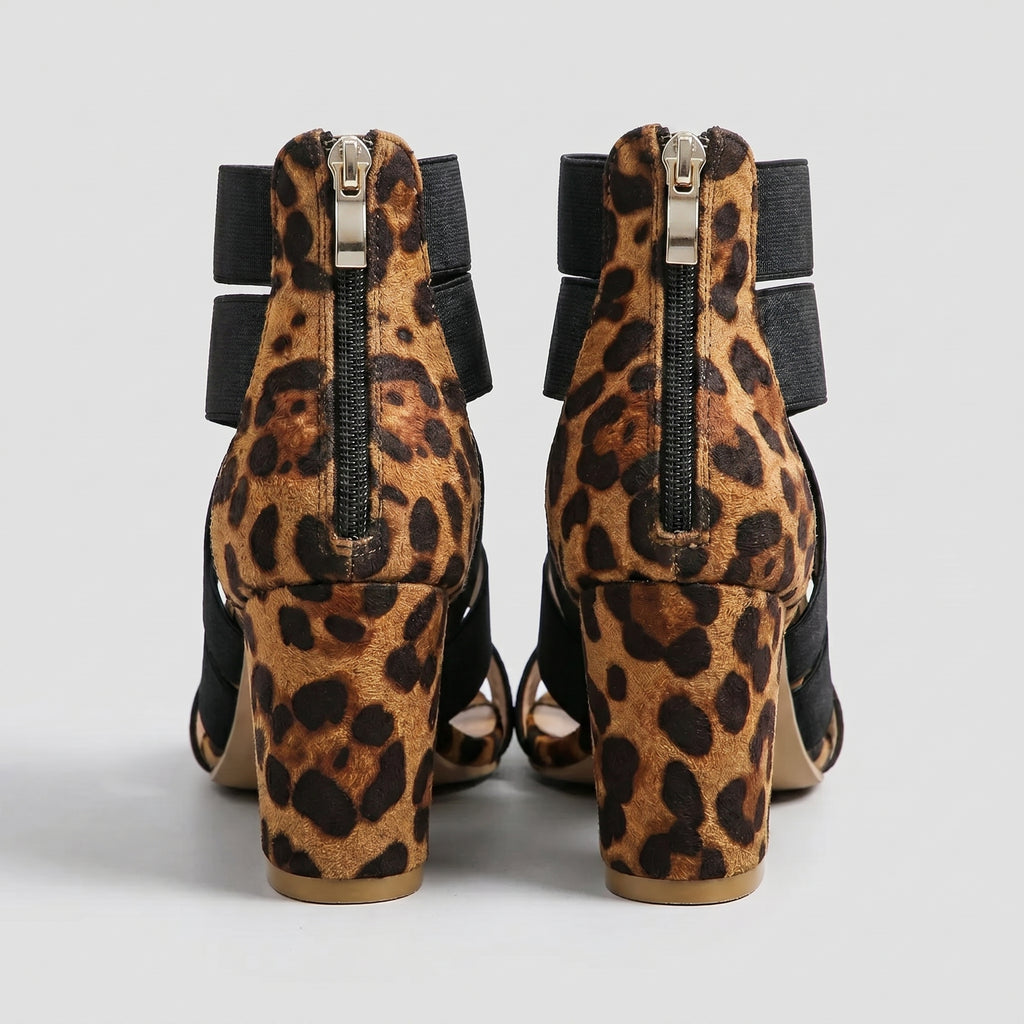 Chaussures à talons hauts épais, imprimé léopard