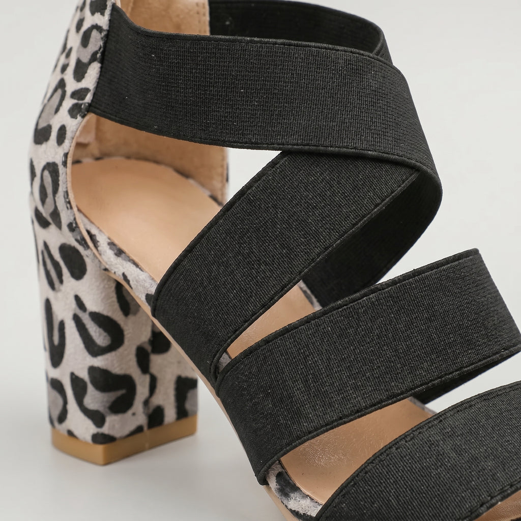 Chaussures à talons hauts épais, imprimé léopard blanc