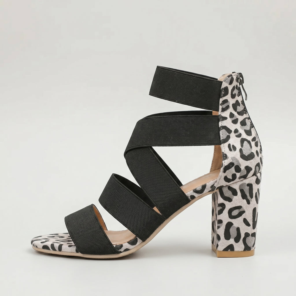 Chaussures à talons hauts épais, imprimé léopard blanc