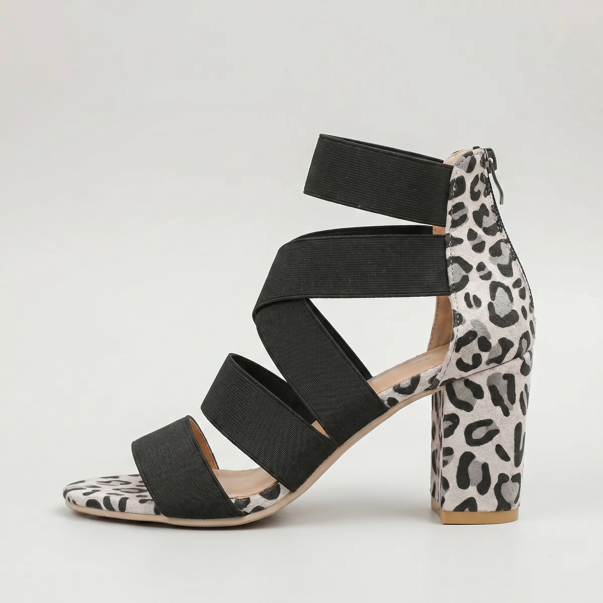 Chaussures à talons hauts épais, imprimé léopard blanc