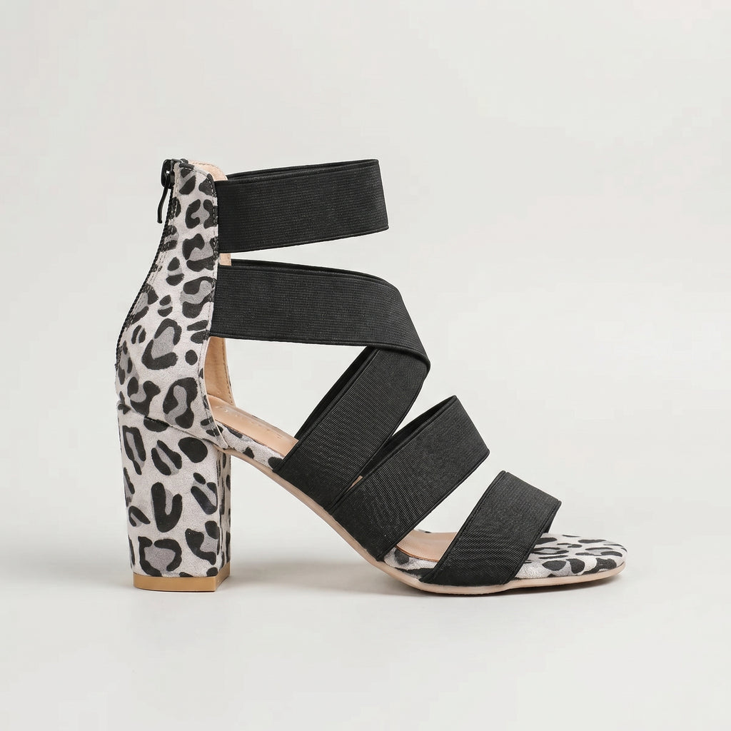 Chaussures à talons hauts épais, imprimé léopard blanc