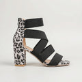 Chaussures à talons hauts épais, imprimé léopard blanc