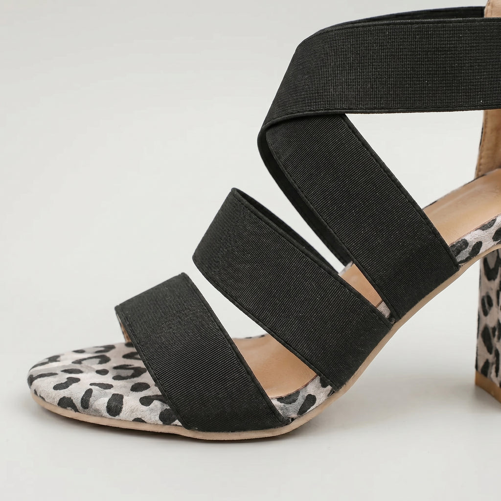 Chaussures à talons hauts épais, imprimé léopard blanc